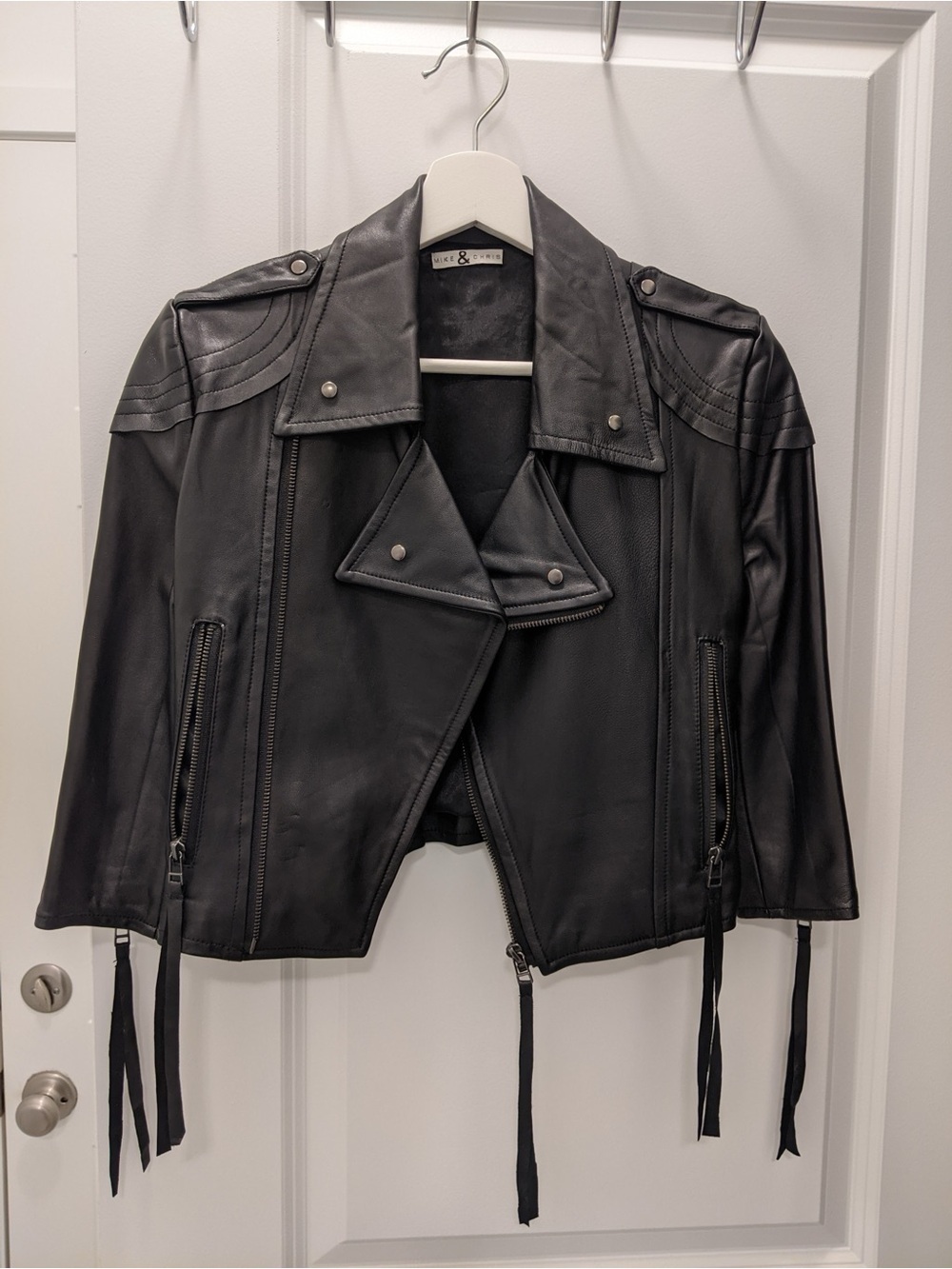 Mike & Chris 100% Leather Asymmetric Moto Jacket Double Buckle